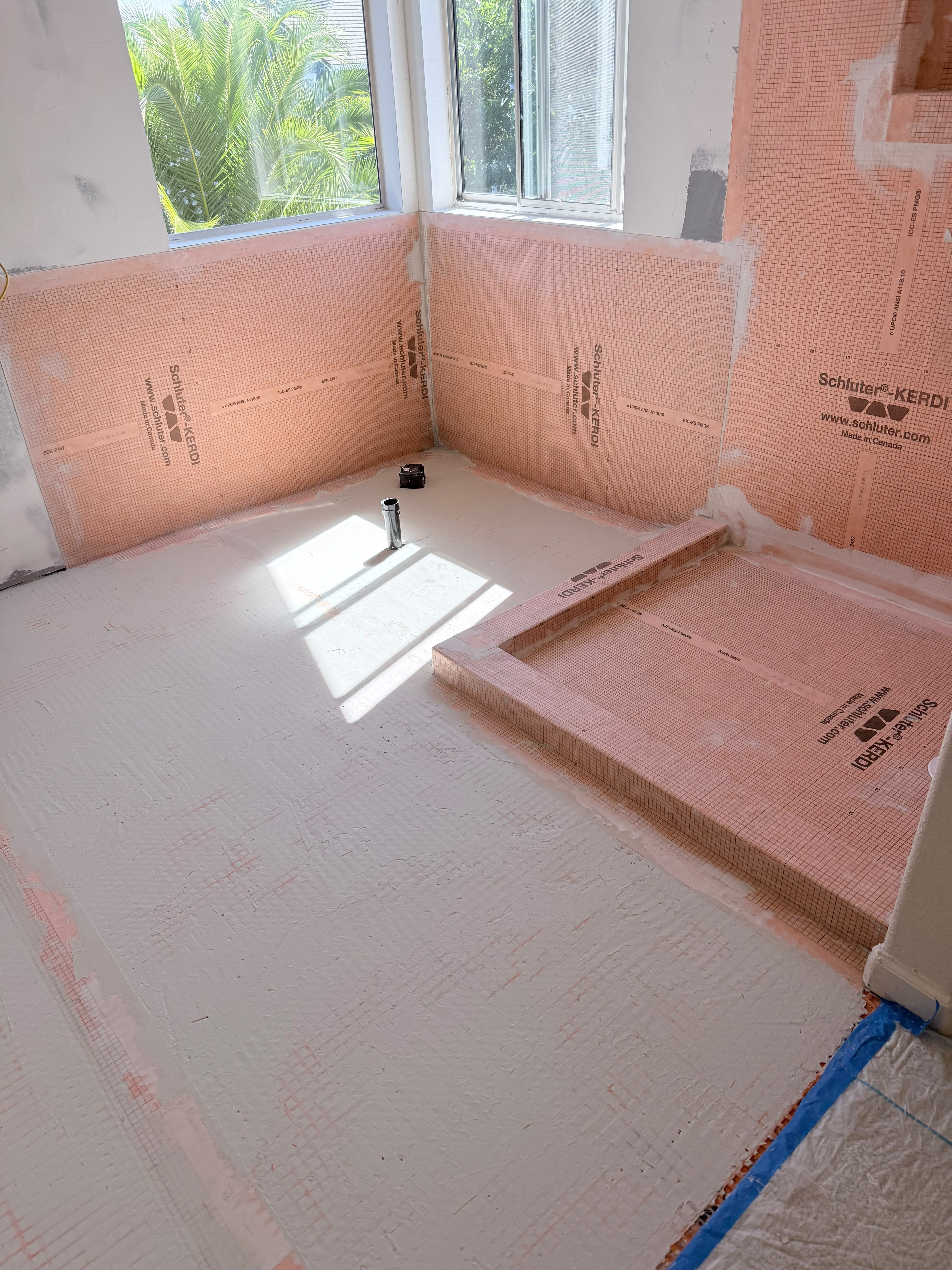 Waterproofed shower preparation for tile installation